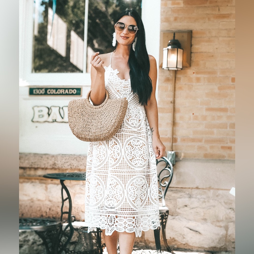 Chicwish Moonlit Night Cross Back Crochet Lace Dress